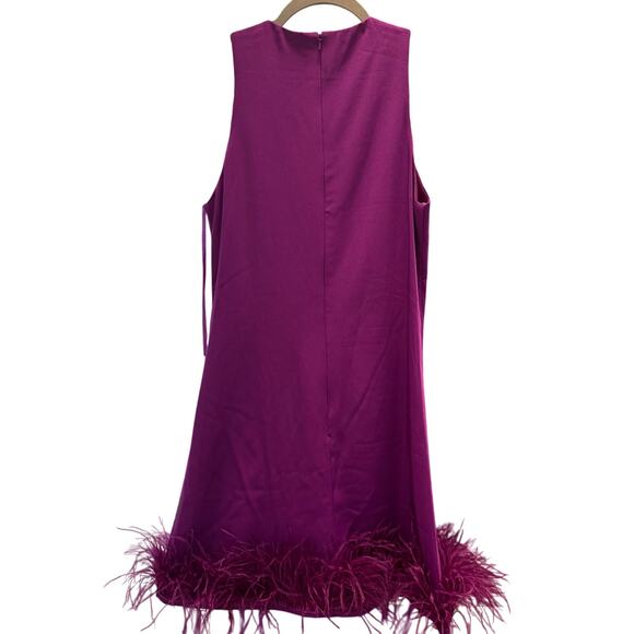 Mac Duggal 55805 Purple Feather Hem Satin Trapeze Swing Cocktail Dress Sze 2 NWT - Picture 6 of 7